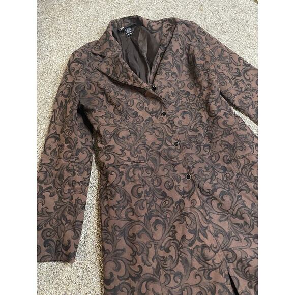 CHRISTINE ALEXANDER Black Crystal Trench Jacket Brown Swirl Size Medium - Picture 2 of 8